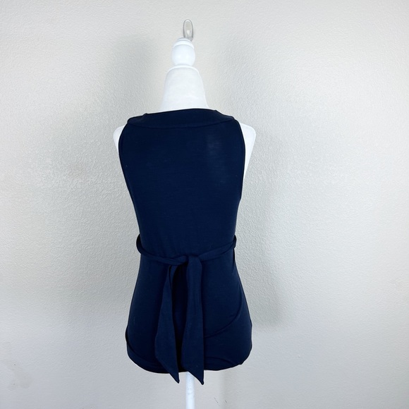 Ann Taylor LOFT Navy Embroidered Wrap Top - Picture 3 of 7